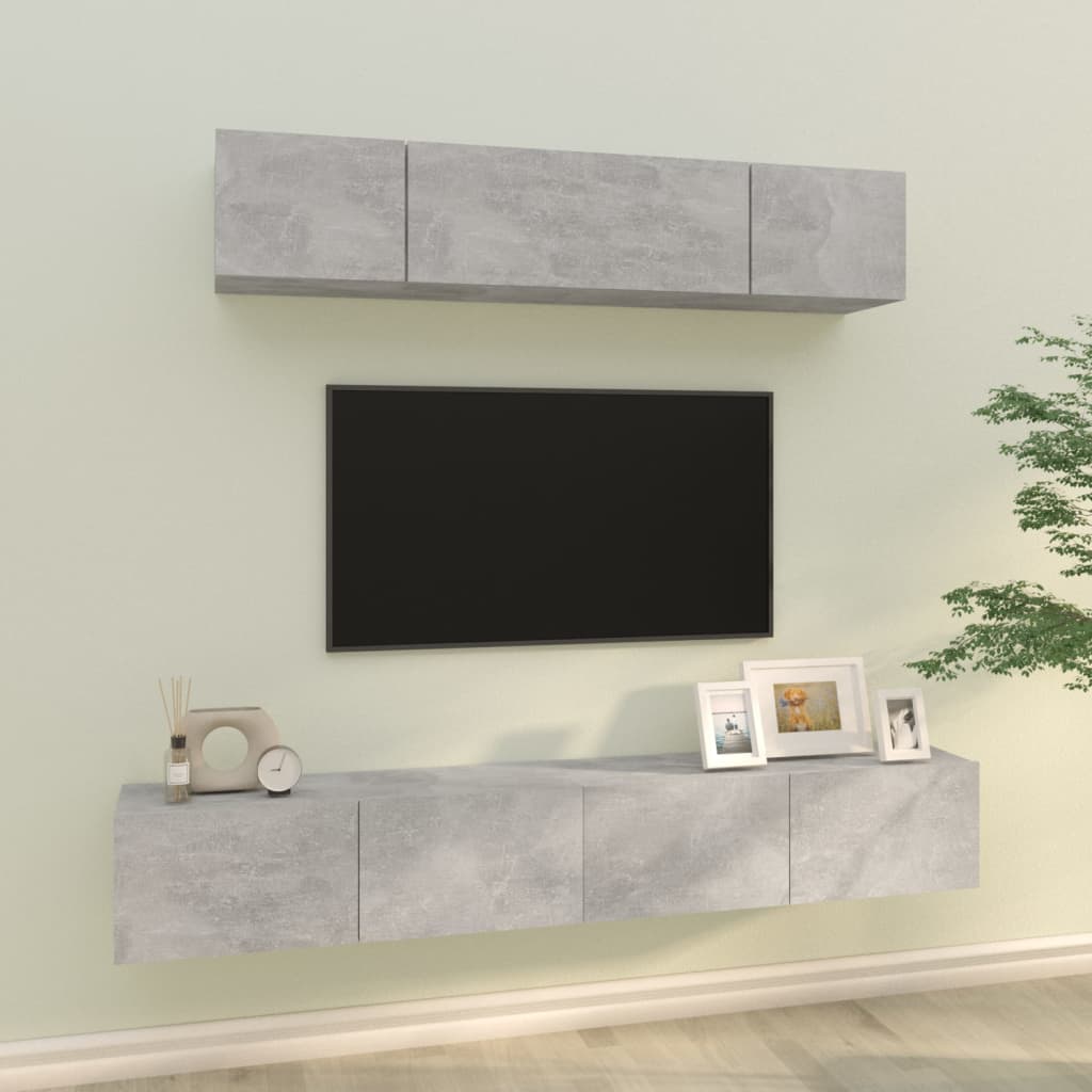 4Dílný Set Tv Skříněk Betonově Šedý Kompozitní Dřevo