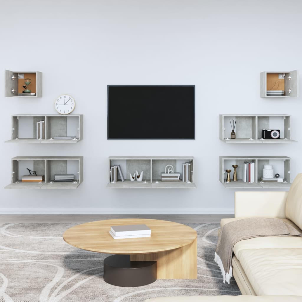 7Dílný Set Tv Skříněk Betonově Šedý Kompozitní Dřevo
