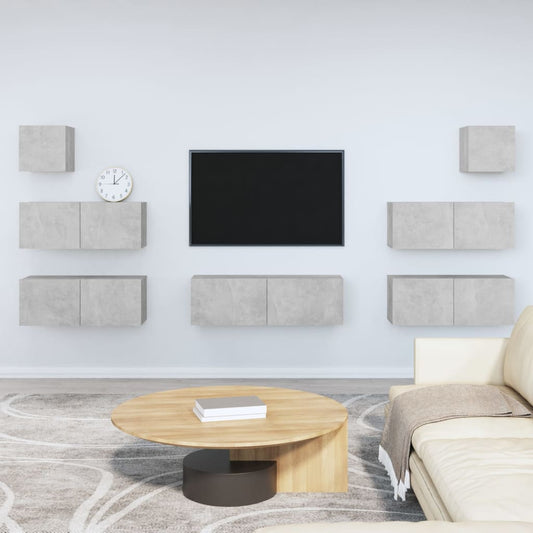 7Dílný Set Tv Skříněk Betonově Šedý Kompozitní Dřevo