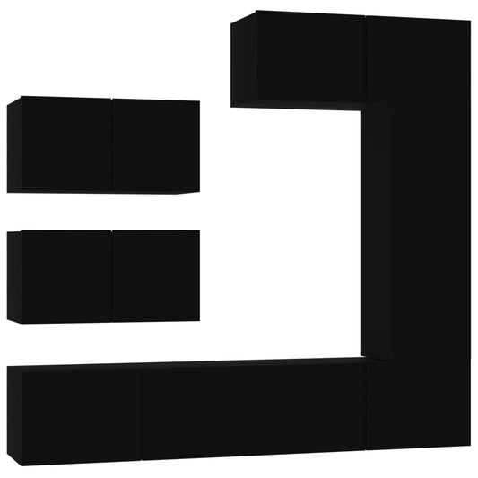 6Dílný Set Tv Skříněk Černý Kompozitní Dřevo