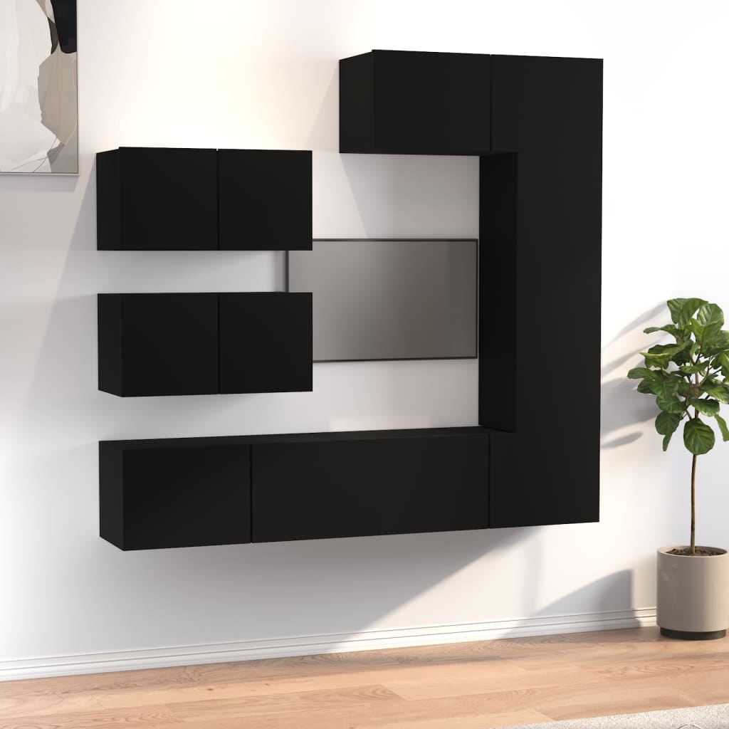 6Dílný Set Tv Skříněk Černý Kompozitní Dřevo