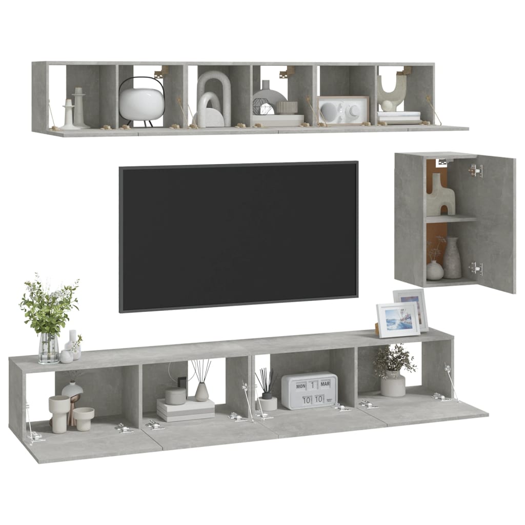 6Dílný Set Tv Skříněk Betonově Šedý Kompozitní Dřevo