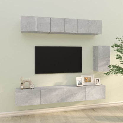 6Dílný Set Tv Skříněk Betonově Šedý Kompozitní Dřevo