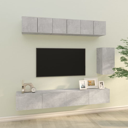 6Dílný Set Tv Skříněk Betonově Šedý Kompozitní Dřevo