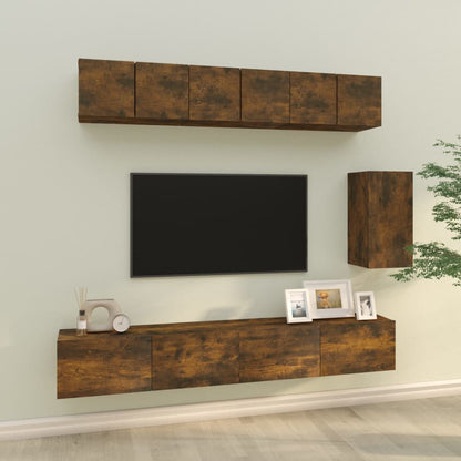 6Dílný Set Tv Skříněk Betonově Šedý Kompozitní Dřevo