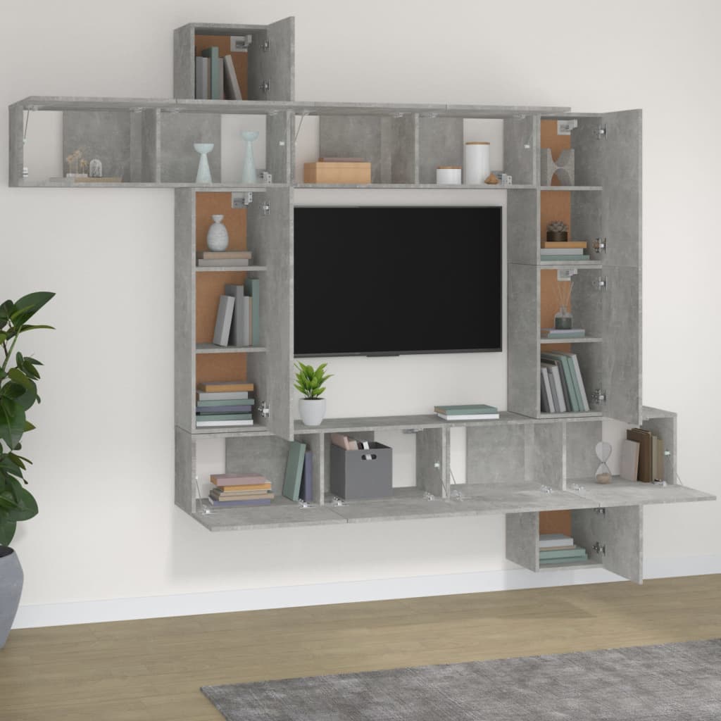 9Dílný Set Tv Skříněk Betonově Šedý Kompozitní Dřevo
