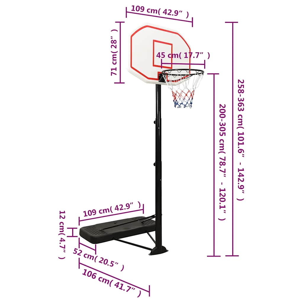 Basketbalový Koš Bílý 258–363 Cm Polyethylen