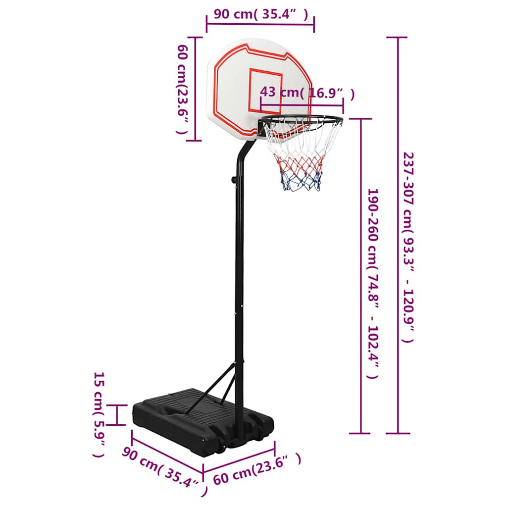 Basketbalový Koš Bílý 237–307 Cm Polyethylen