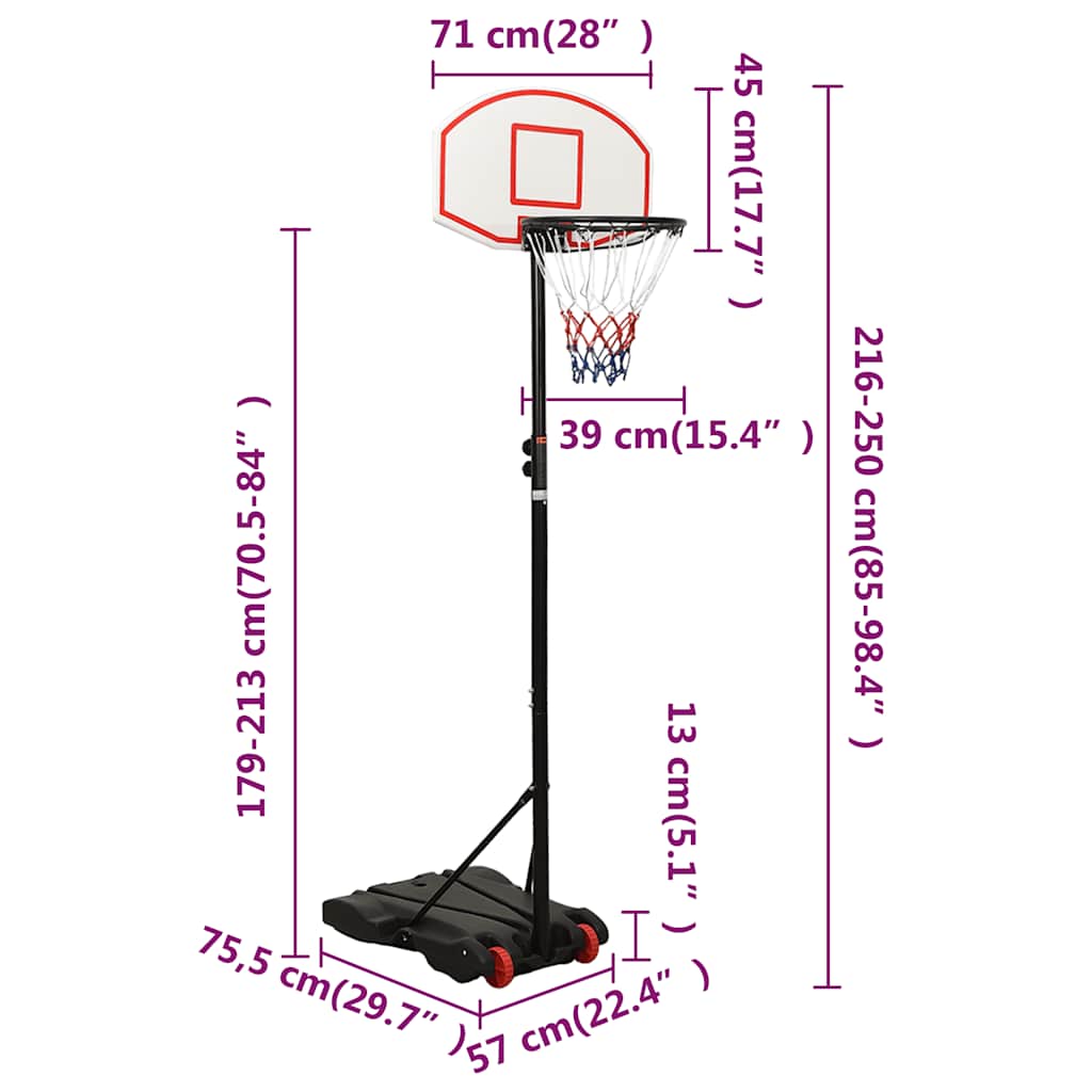 Basketbalový Koš Bílý 216–250 Cm Polyethylen