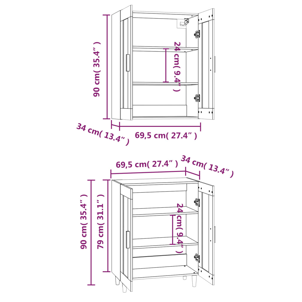 Skříň Highboard 69,5 X 34 X 180 Cm Kompozitní Dřevo