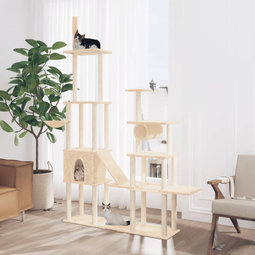 Škrabadlo Pro Kočky Se Sisalovými Sloupky Krémové 279 Cm