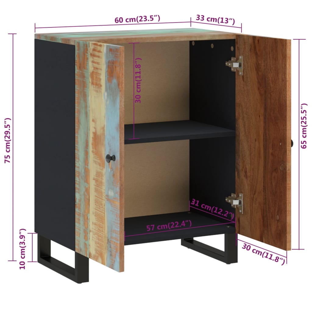 Příborník 60 X 33 X 75 Cm Masivní Recyklované Dřevo