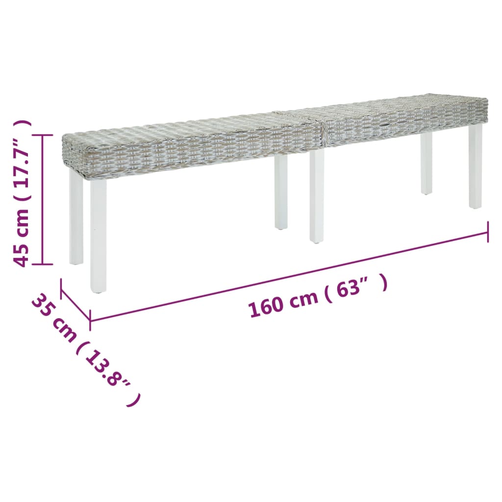 Lavice Bílá 160X35X45Cm Přírodní Kubu Ratan A Masivní Mahagon