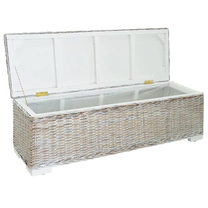 Úložný Box Bílý 110 Cm Přírodní Kubu Ratan A Masivní Mahagon