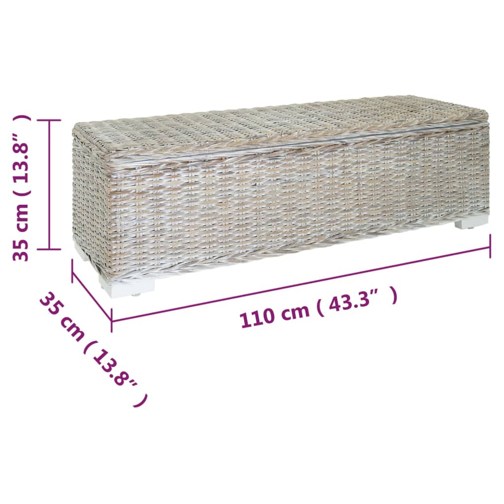 Úložný Box Bílý 110 Cm Přírodní Kubu Ratan A Masivní Mahagon