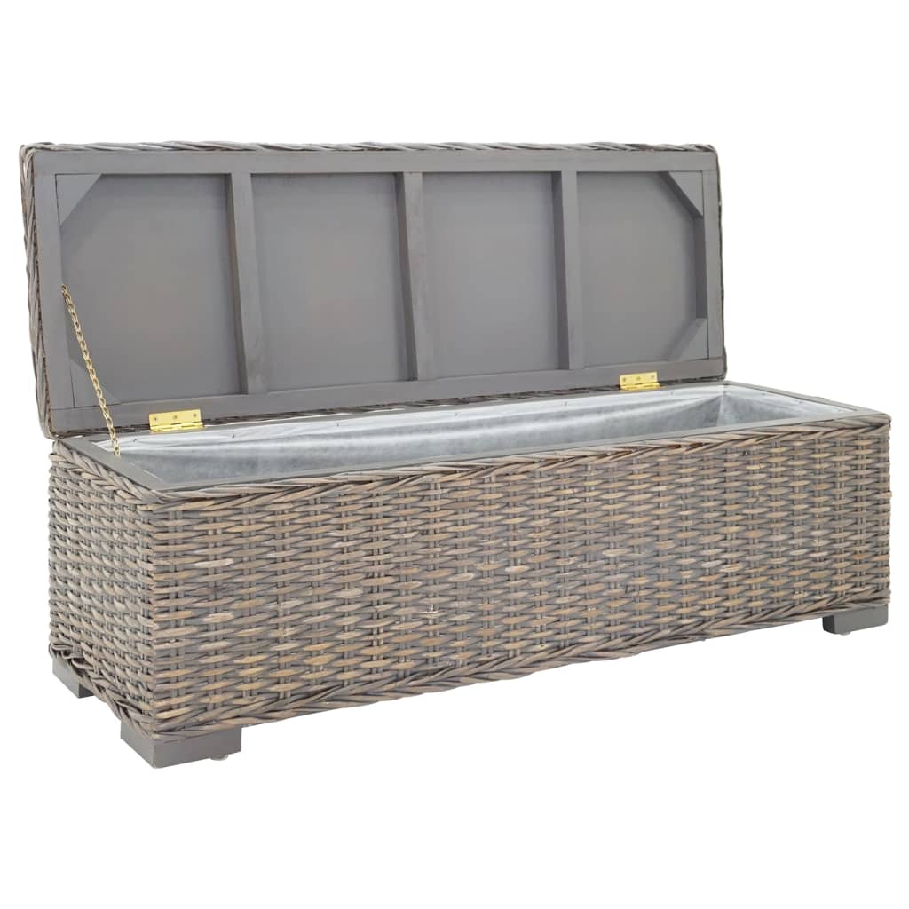 Úložný Box Šedý 110 Cm Přírodní Kubu Ratan A Masivní Mahagon