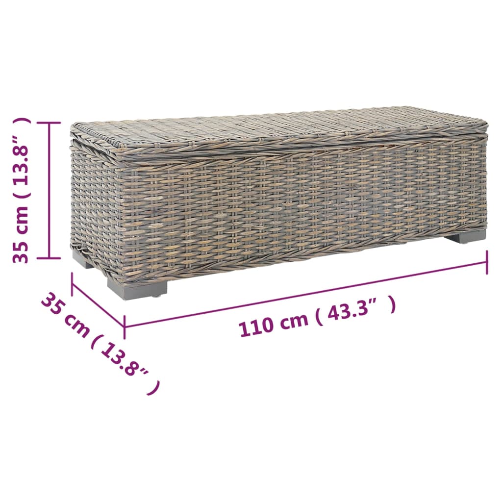 Úložný Box Šedý 110 Cm Přírodní Kubu Ratan A Masivní Mahagon