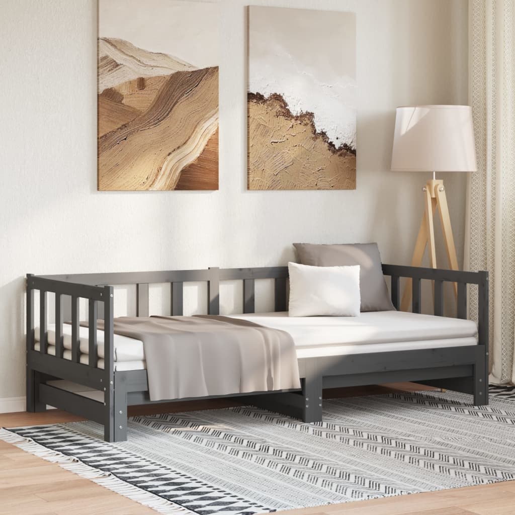 Výsuvná Postel Šedá 2X (90 X 190) Cm Masivní Borovice