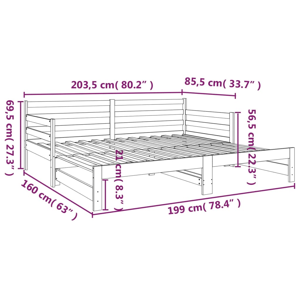 Výsuvná Postel 2X (80 X 200) Cm Masivní Borové Dřevo