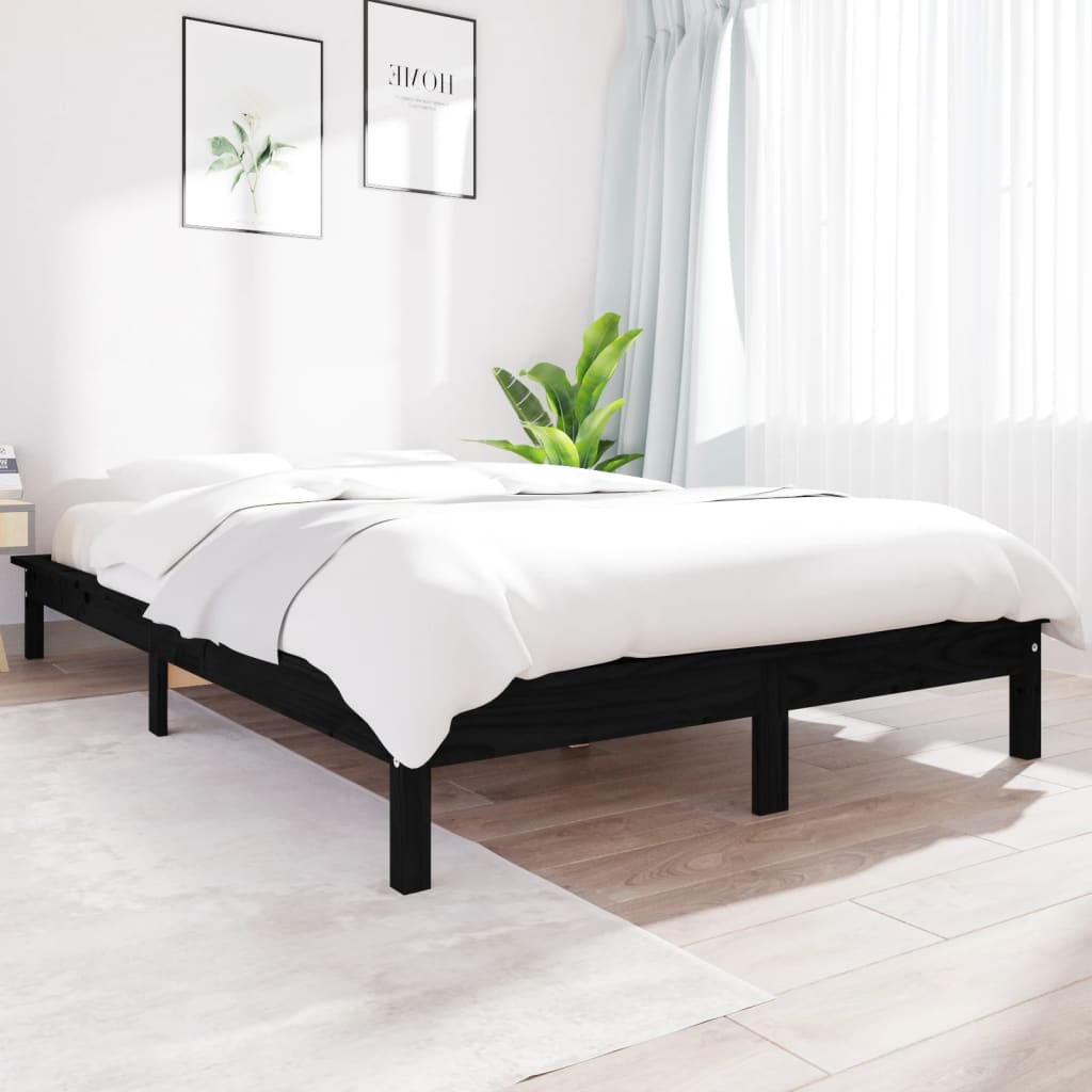 Rám Postele Černý 180 X 200 Cm Super King Size Masivní Borovice