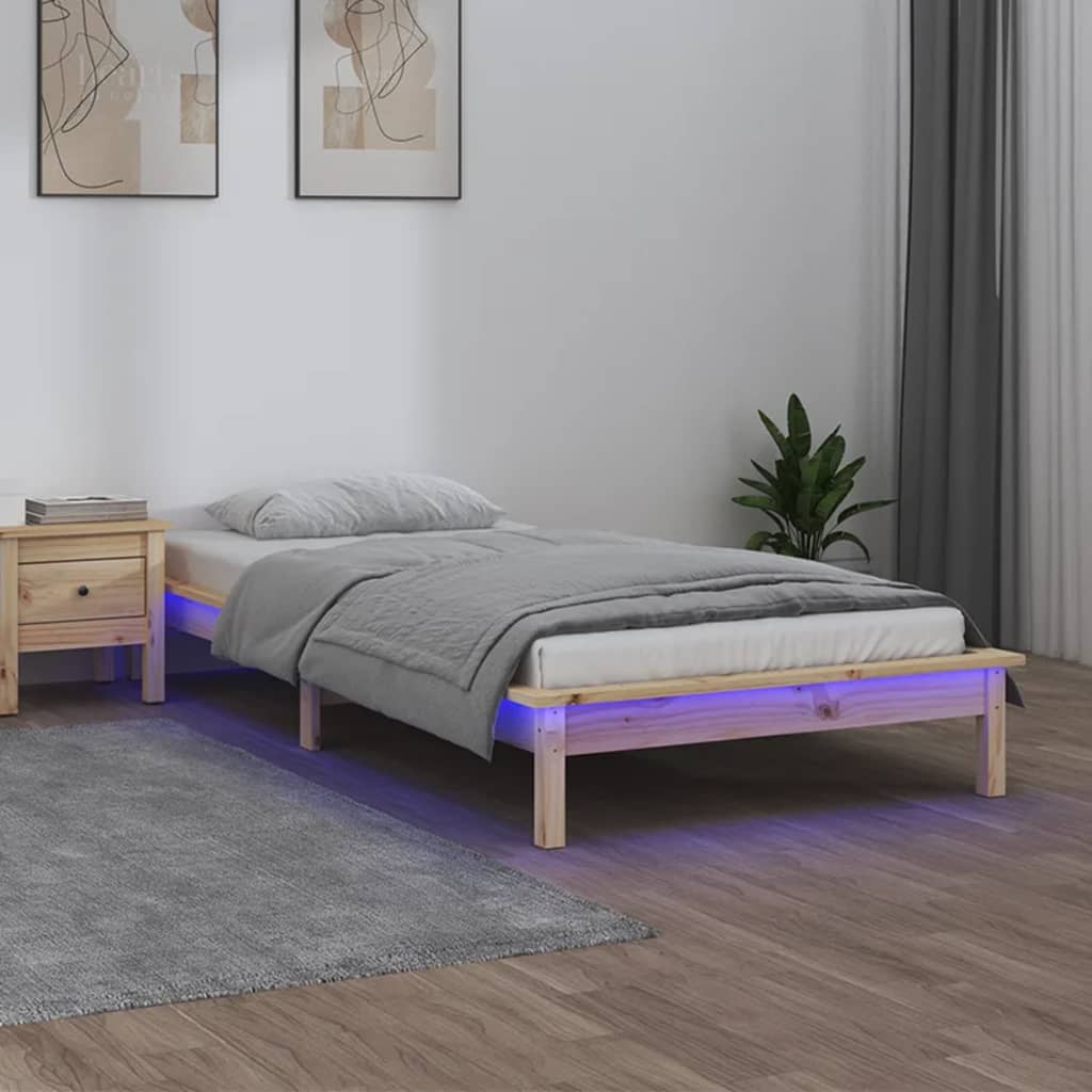 Rám Postele S Led Černý Small Single Masivní Dřevo