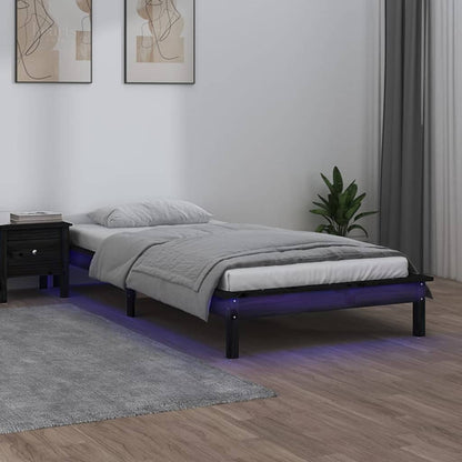 Rám Postele S Led Černý Small Single Masivní Dřevo