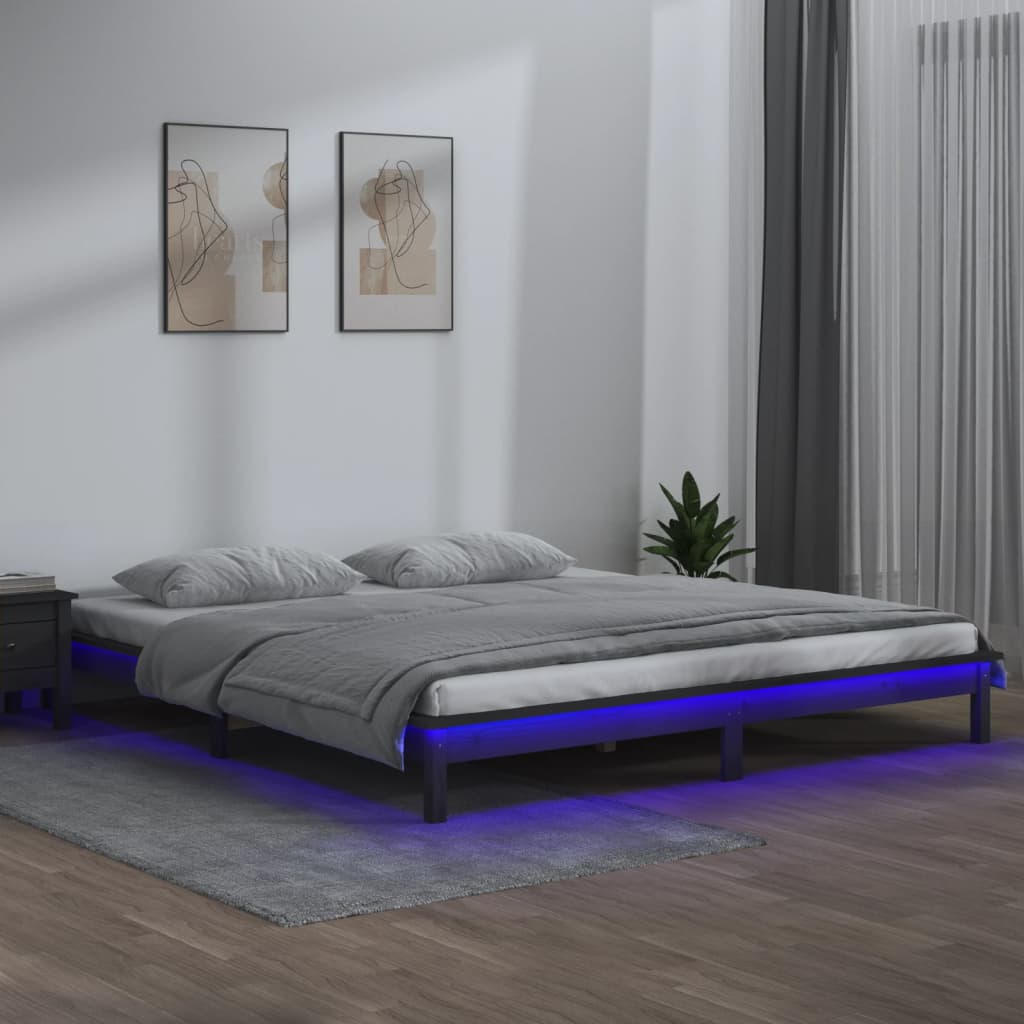 Rám Postele S Led Černý Small Single Masivní Dřevo