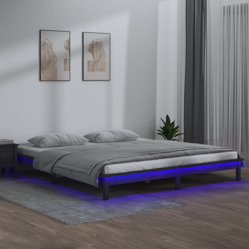 Rám Postele S Led Černý Small Single Masivní Dřevo