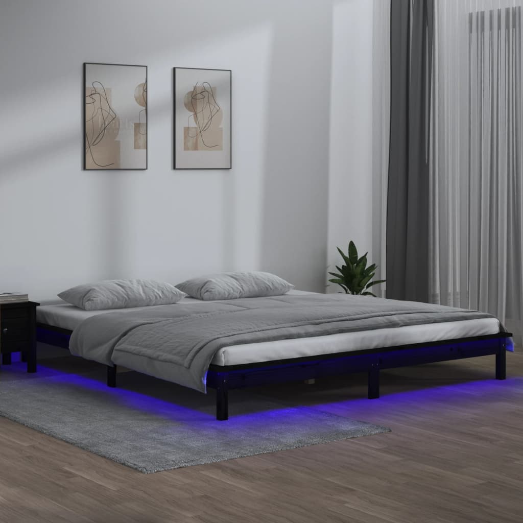 Rám Postele S Led Černý Small Single Masivní Dřevo