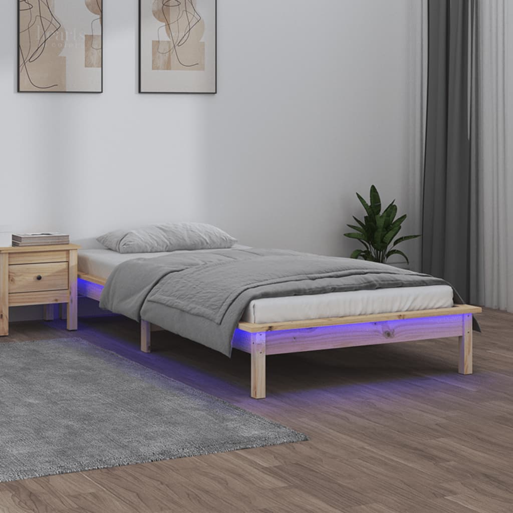 Rám Postele S Led Černý Small Single Masivní Dřevo