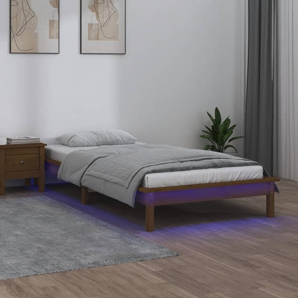 Rám Postele S Led Černý Small Single Masivní Dřevo