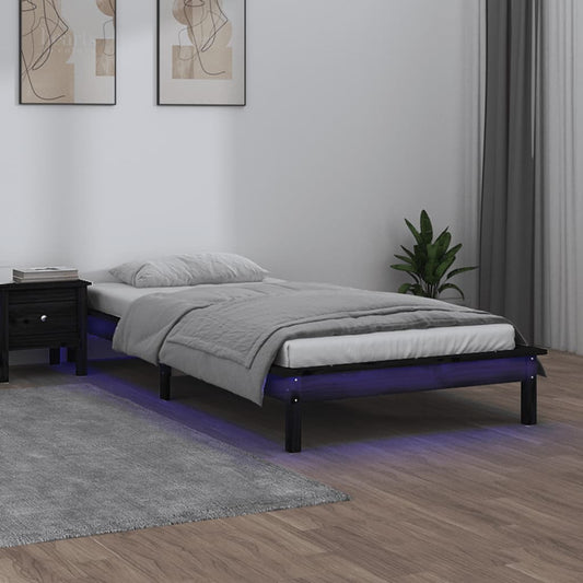 Rám Postele S Led Černý Small Single Masivní Dřevo