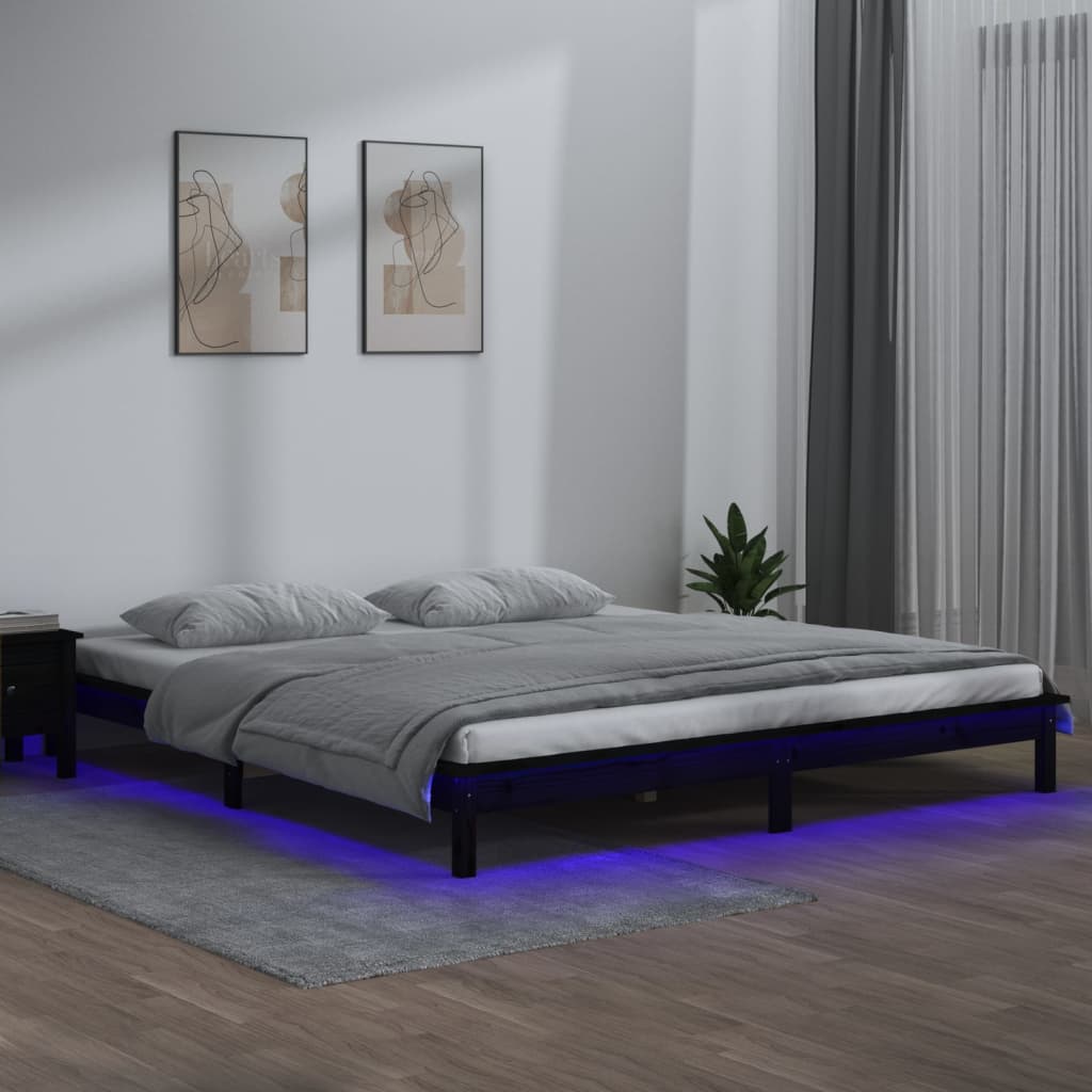 Rám Postele S Led Černý Small Single Masivní Dřevo