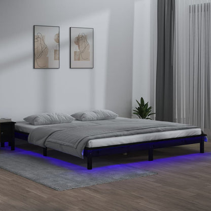Rám Postele S Led Černý Small Single Masivní Dřevo
