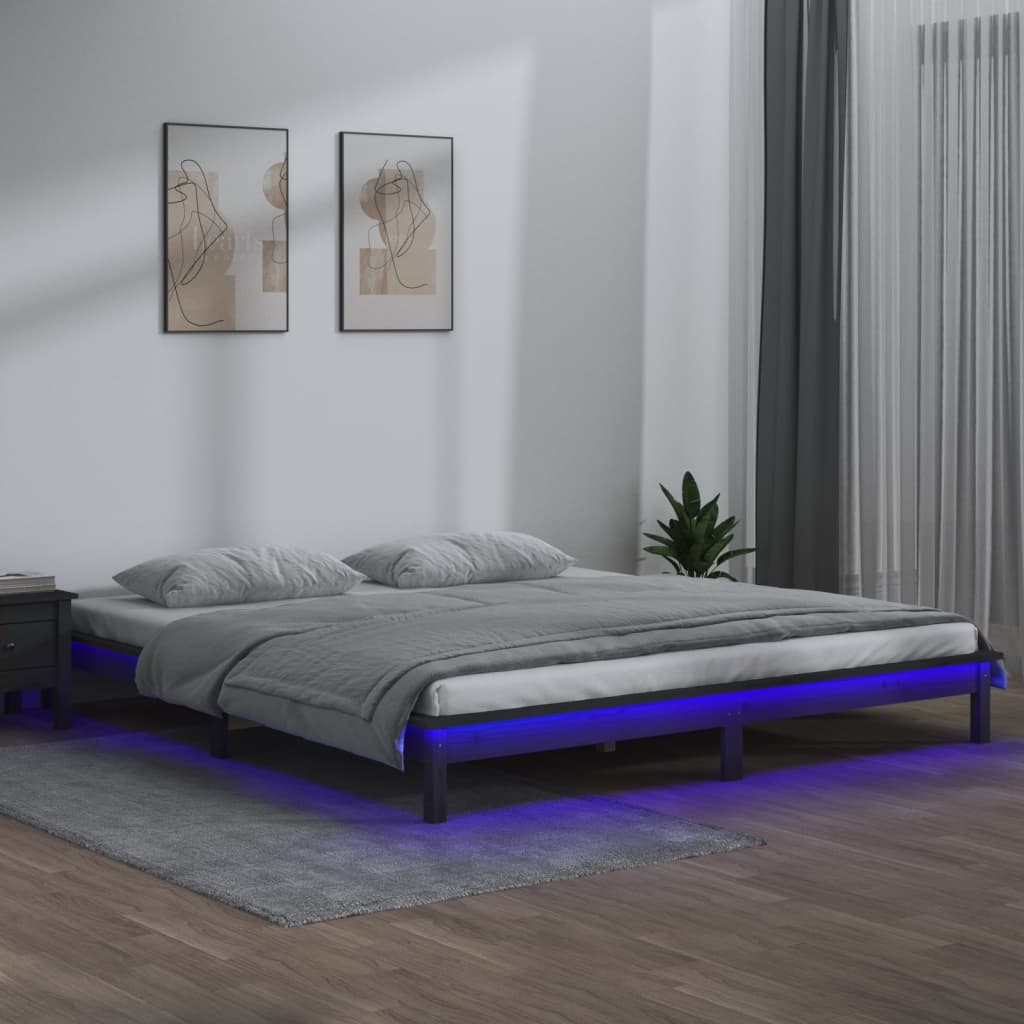 Rám Postele S Led Černý Small Single Masivní Dřevo