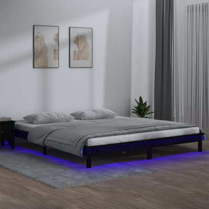 Rám Postele S Led Černý Small Single Masivní Dřevo