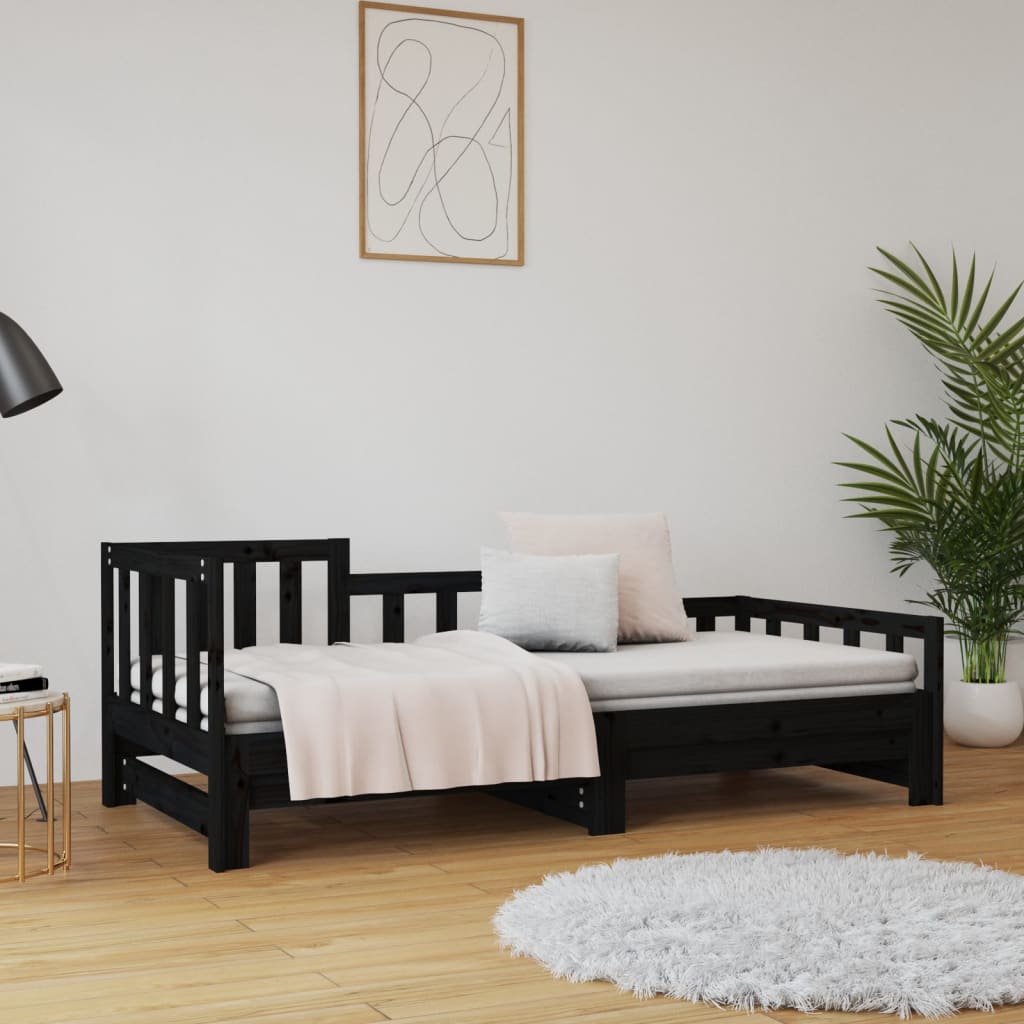 Výsuvná Postel Černá 2X (80 X 200) Cm Masivní Borovice