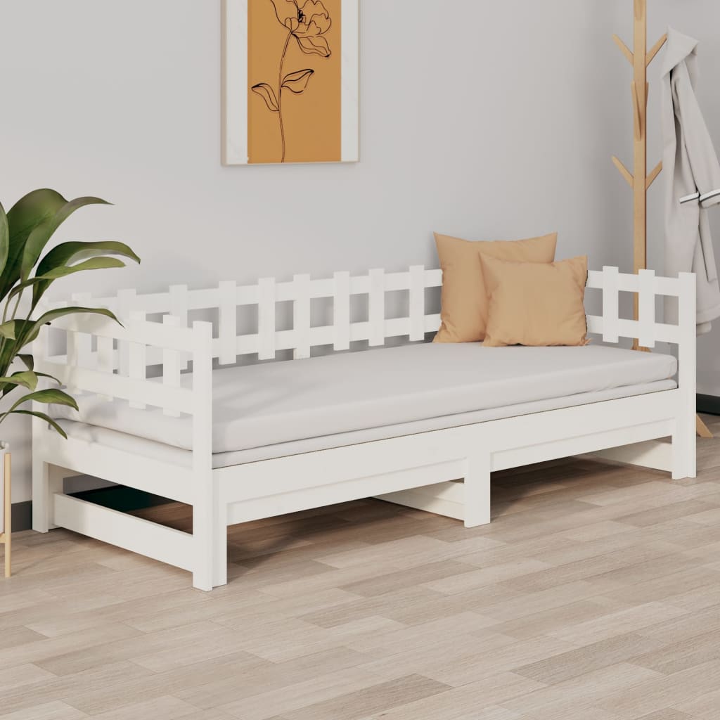 Výsuvná Postel Bílá 2X (80 X 200) Cm Masivní Borovice