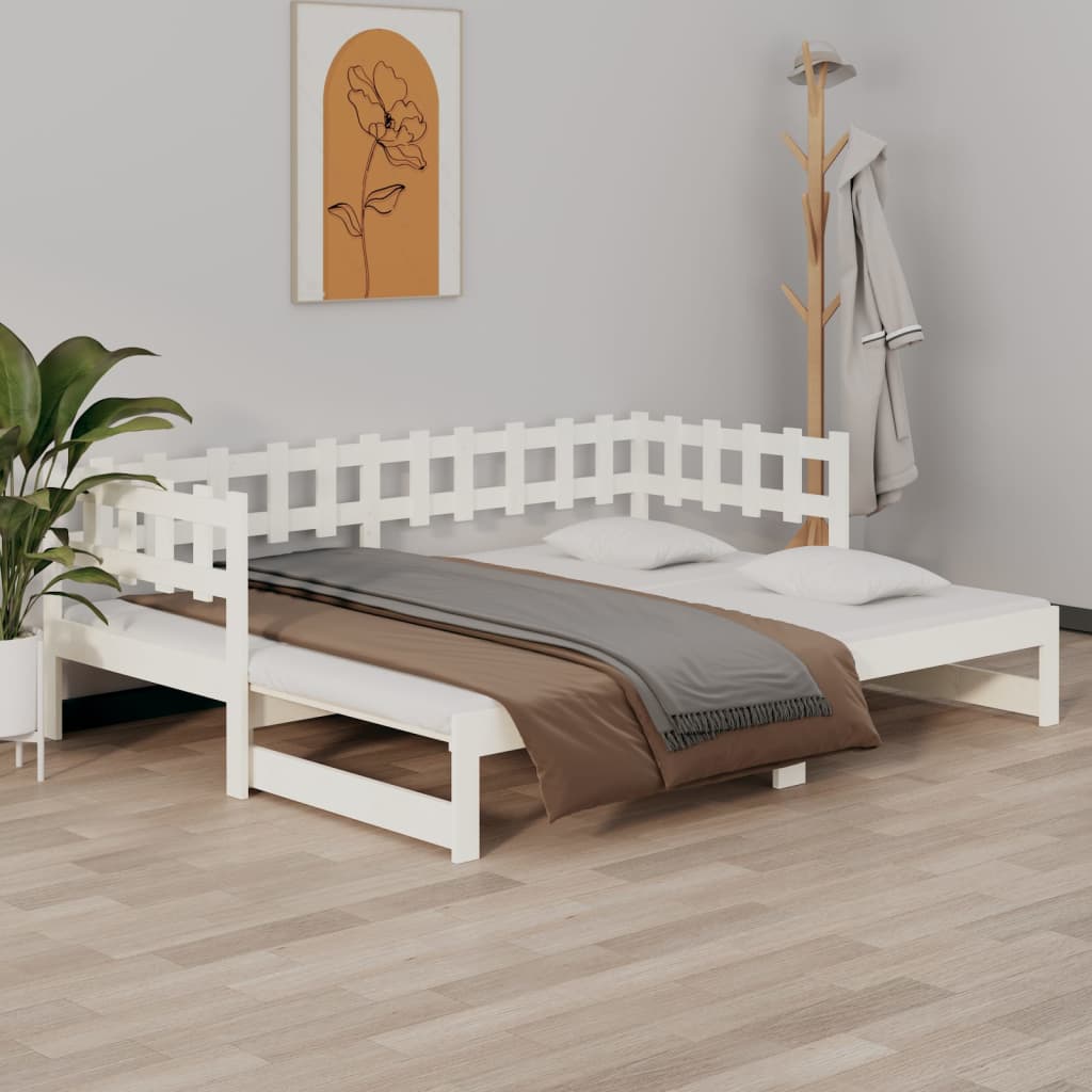 Výsuvná Postel Bílá 2X (80 X 200) Cm Masivní Borovice