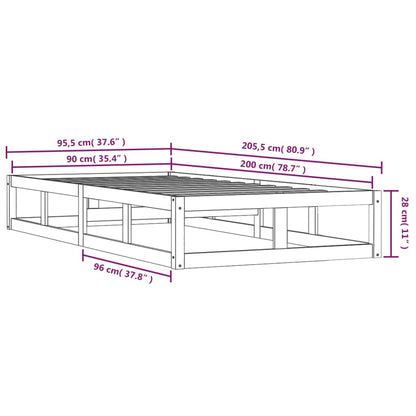 Rám Postele Bílý 90 X 200 Cm Masivní Dřevo