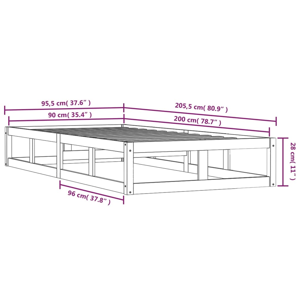 Rám Postele Černý 90 X 200 Cm Masivní Dřevo