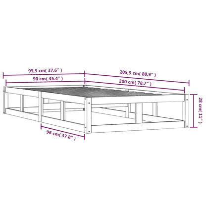 Rám Postele Černý 90 X 200 Cm Masivní Dřevo