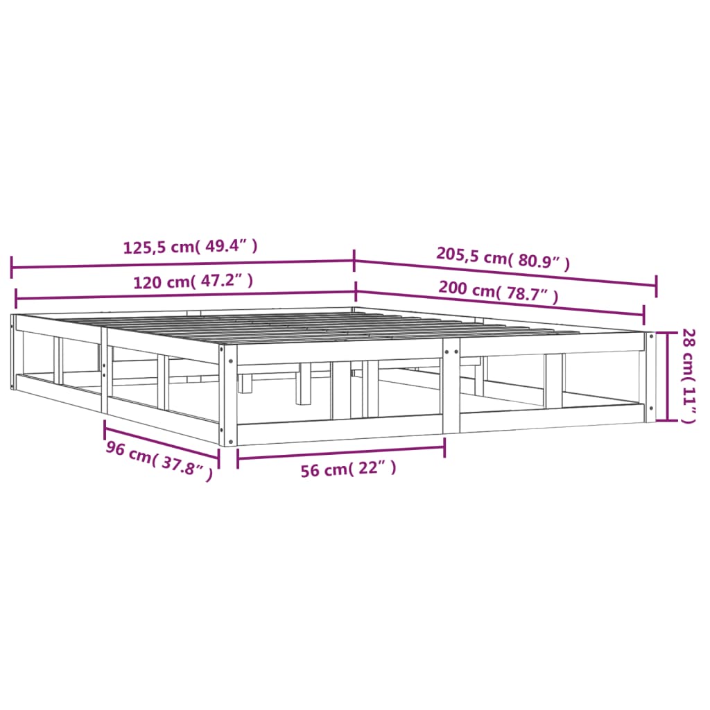 Rám Postele Bílý 120 X 200 Cm Masivní Dřevo