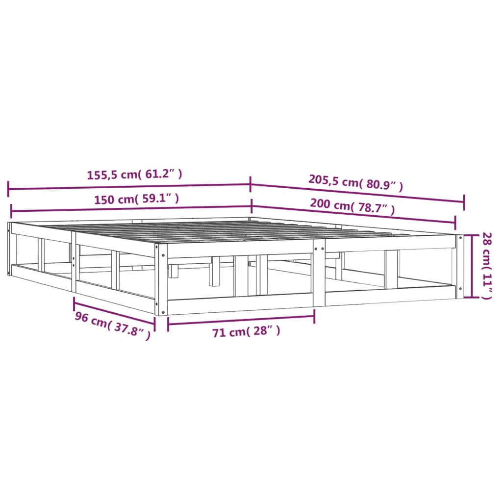 Rám Postele Šedý 150 X 200 Cm King Size Masivní Dřevo
