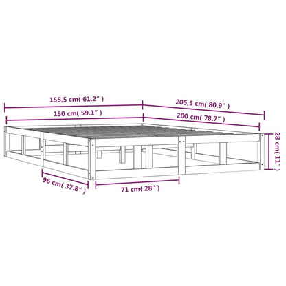 Rám Postele Šedý 150 X 200 Cm King Size Masivní Dřevo