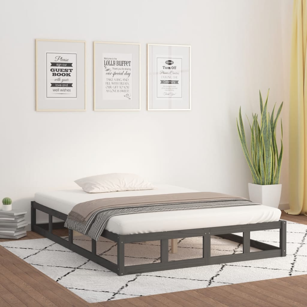 Rám Postele Šedý 150 X 200 Cm King Size Masivní Dřevo