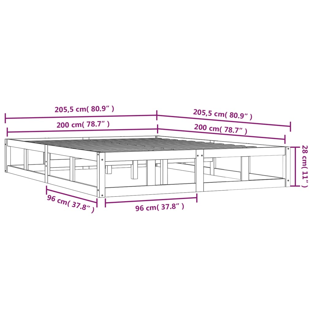 Rám Postele Bílý 200 X 200 Cm Masivní Dřevo