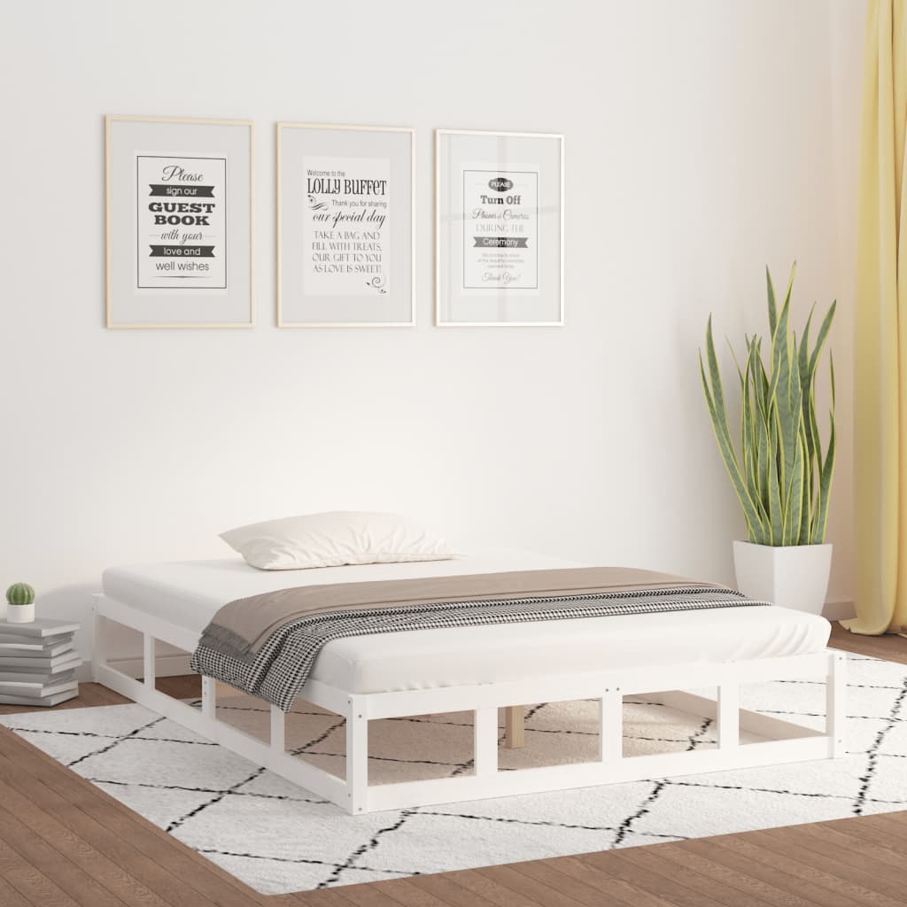 Rám Postele Bílý 200 X 200 Cm Masivní Dřevo