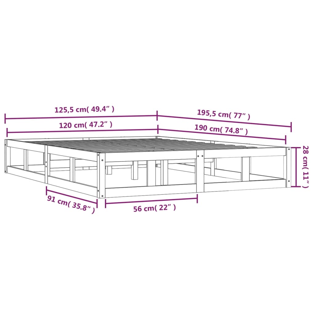 Rám Postele Medově Hnědý 120X190 Cm Small Double Masivní Dřevo