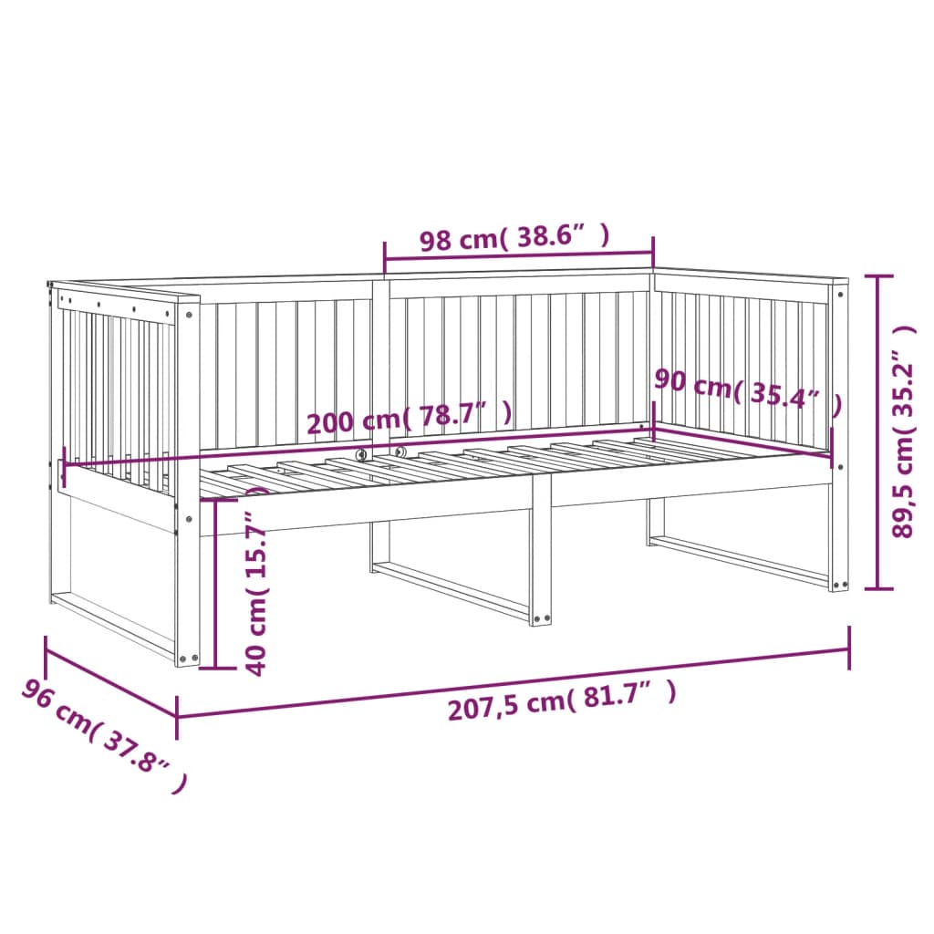 Válenda Bez Matrace Bílá 90 X 200 Cm Masivní Borovice